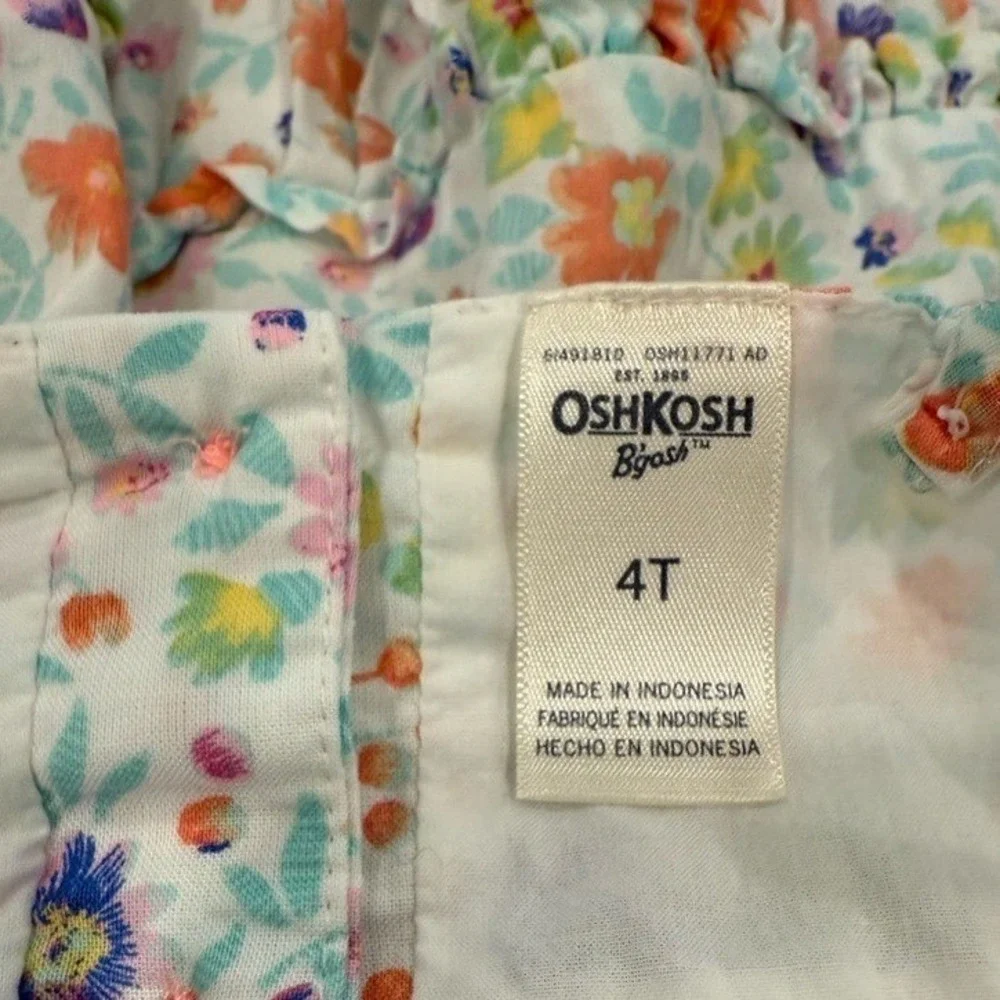 OshKosh B'gosh 4T Floral Tiered Cotton Sundress Tie Shoulder Ruffle White
